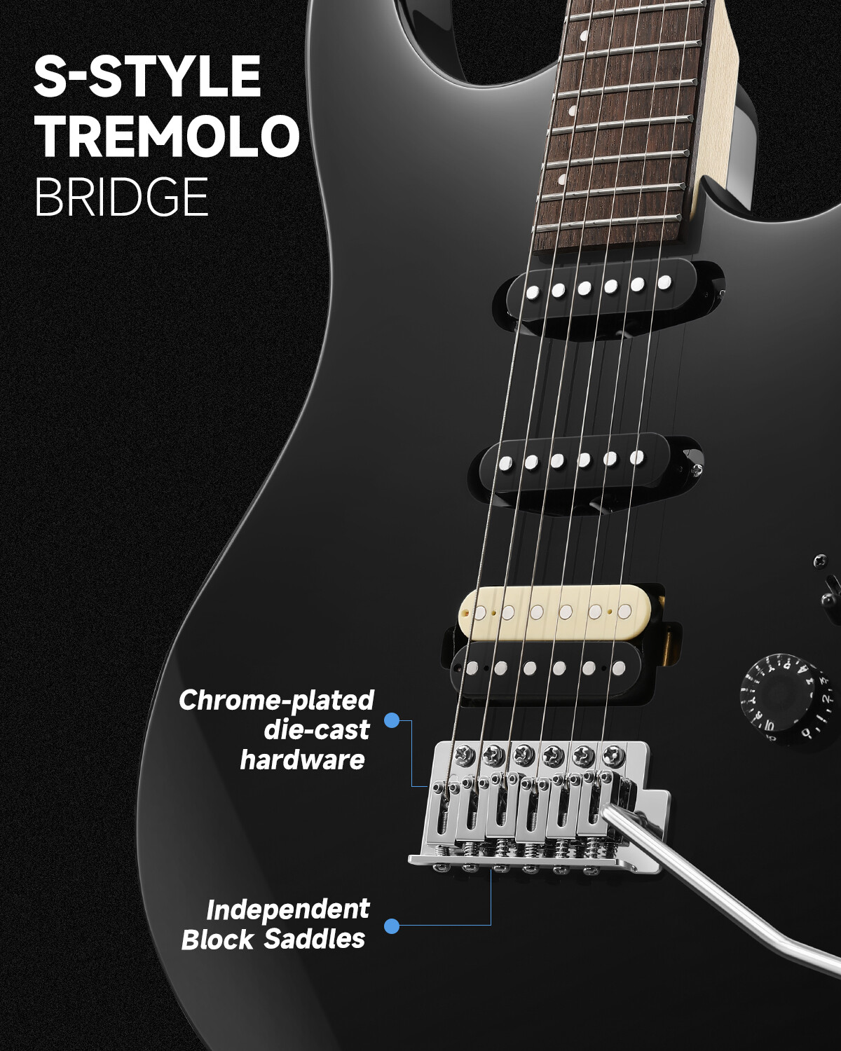 🎸 Donner DMT-66 Electric Guitar Tremolo Bridge HSS Pickup Glossy Black With Bag