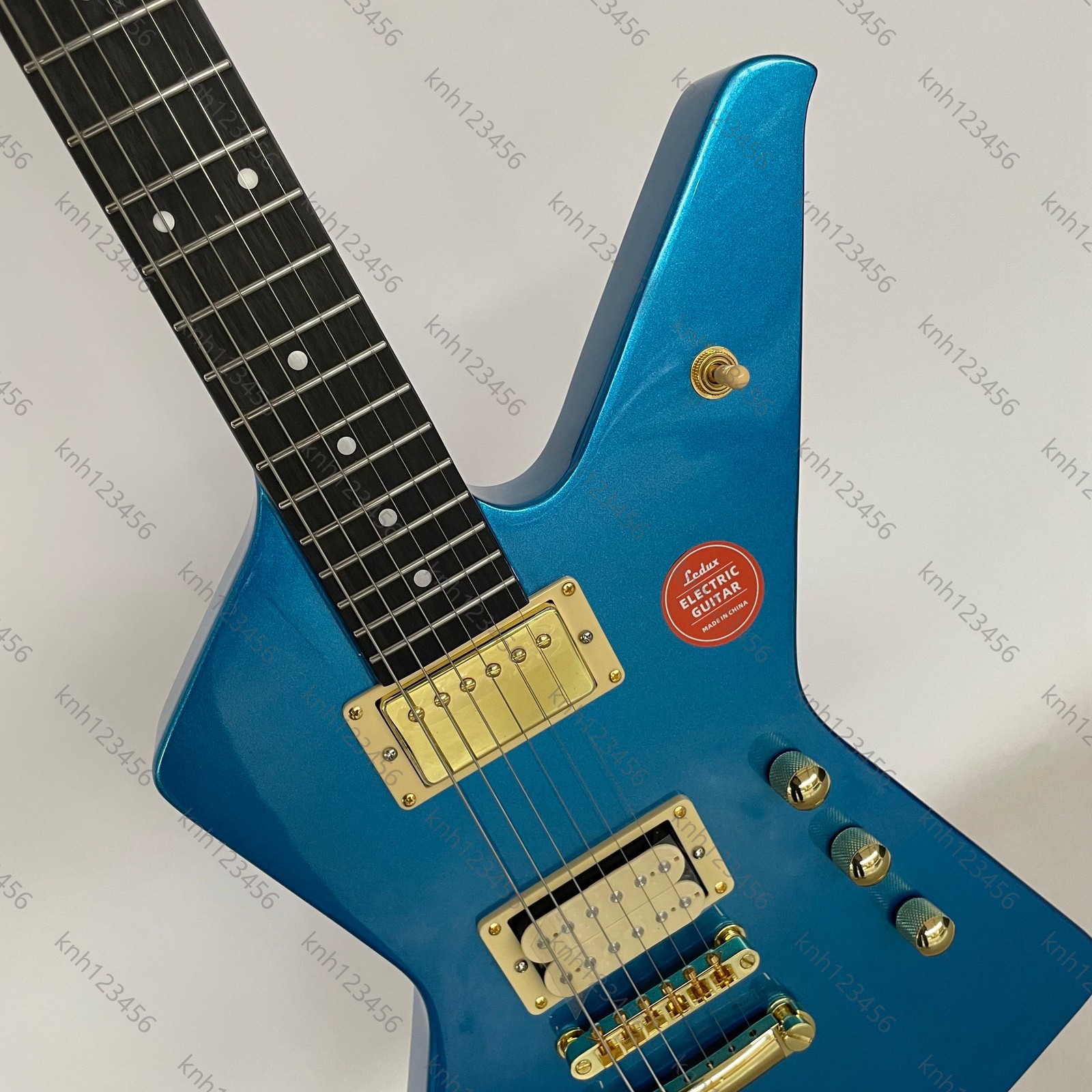 Metallic Blue Unique Contour Electric Guitar HH Pickup Gold Hardware Free Ship