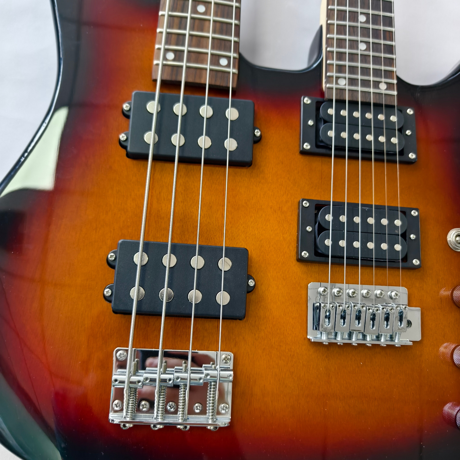 US Ship Double Neck Electric Bass & Guitar Combo – 4-String Bass + 6-String