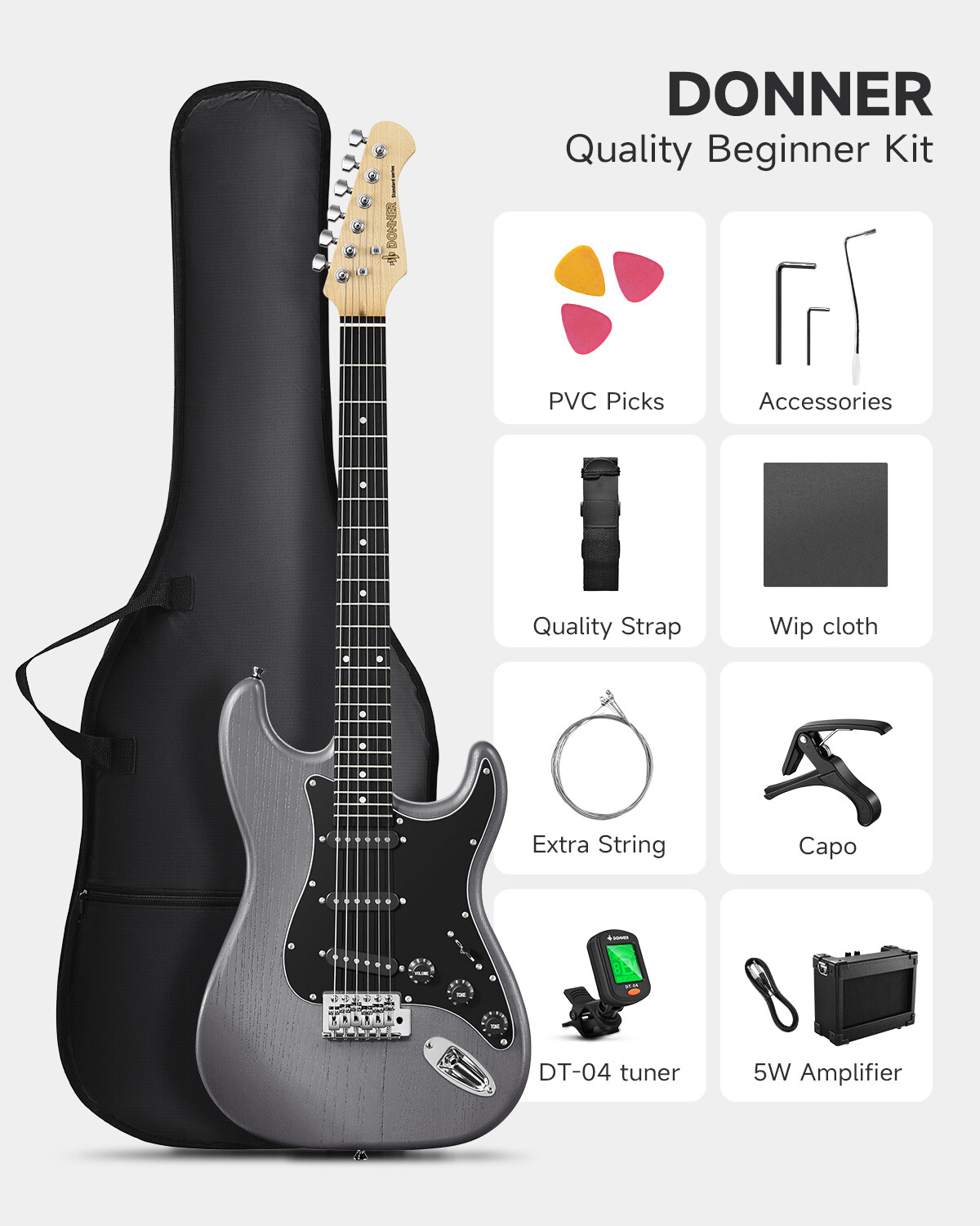 Donner DST-80 Electric Guitar Amplifier Set S-S-S Pickups Solid Body Gig Bag