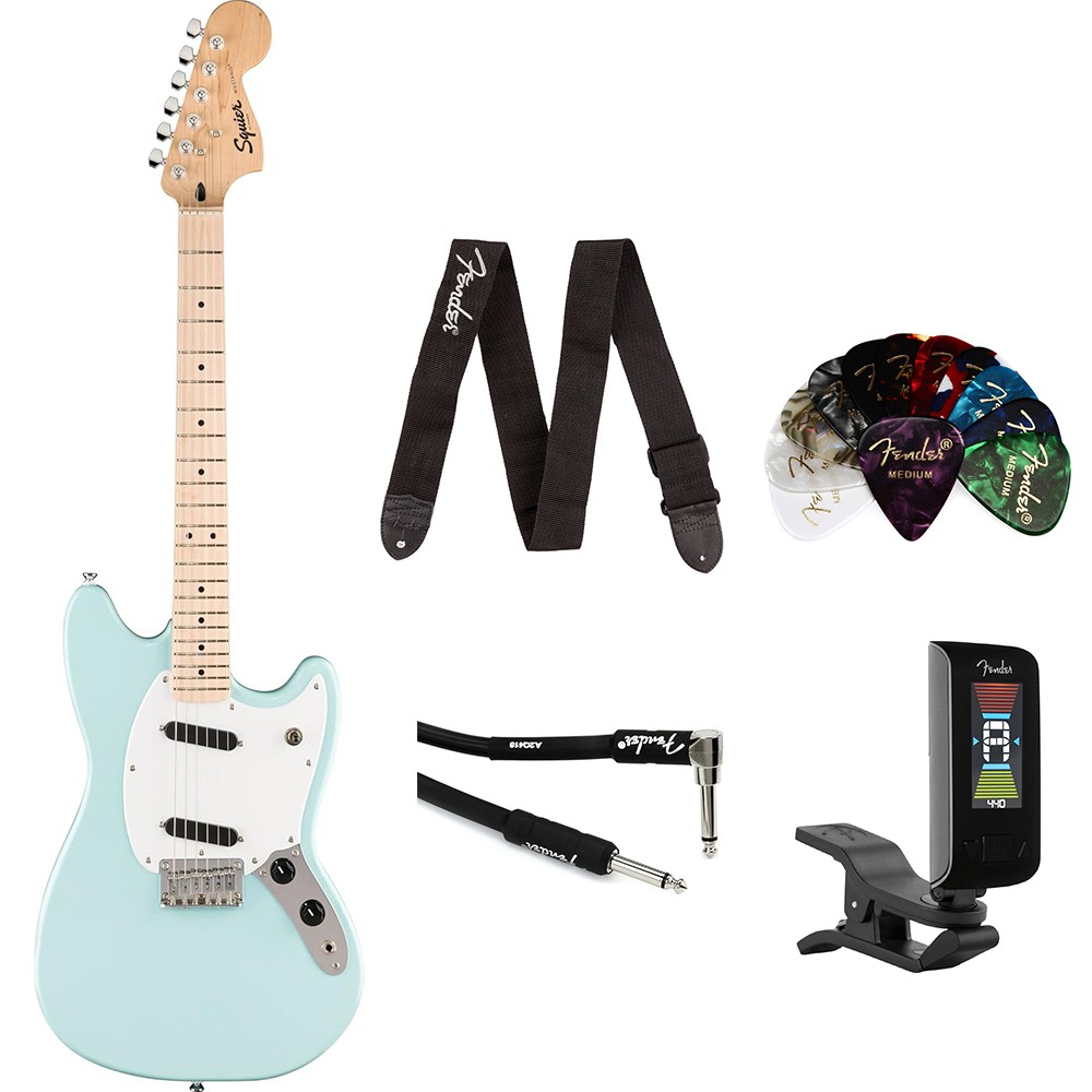 Fender Squier Sonic Mustang Electric Guitar w/ Fender Picks/Strap/Tuner & Cable