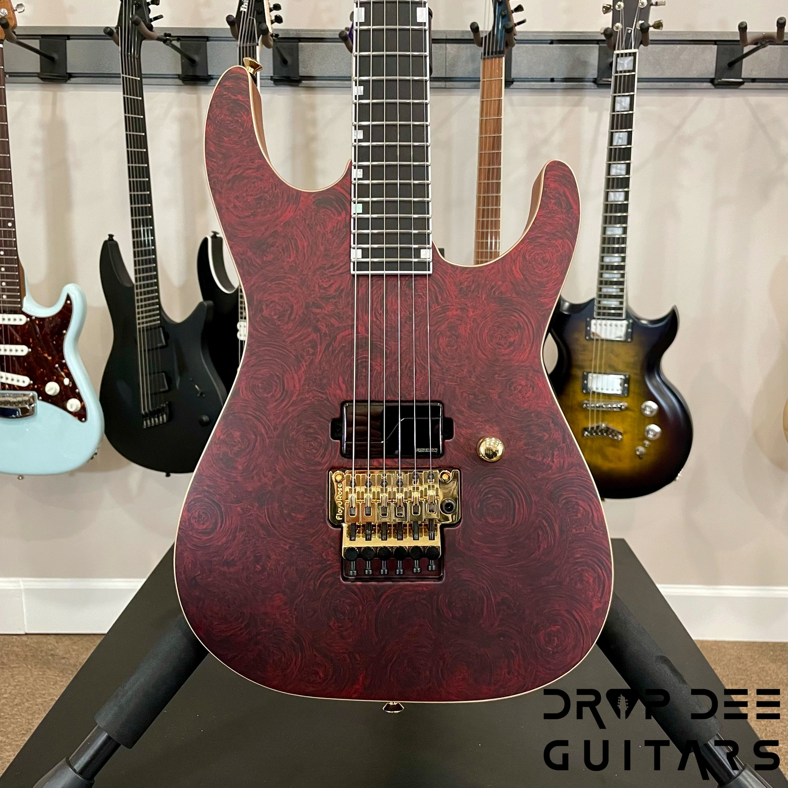 ESP USA M-I DX FR Electric Guitar w/ Case (4038) – Red Rose Marble