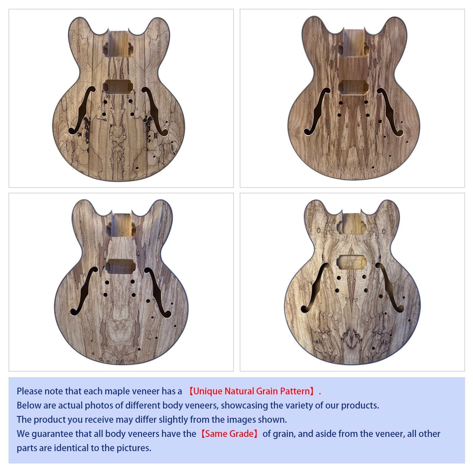 DIY Electric Guitar Kits Hollow Mahogany Neck Spalted Maple Top FREE SHIP