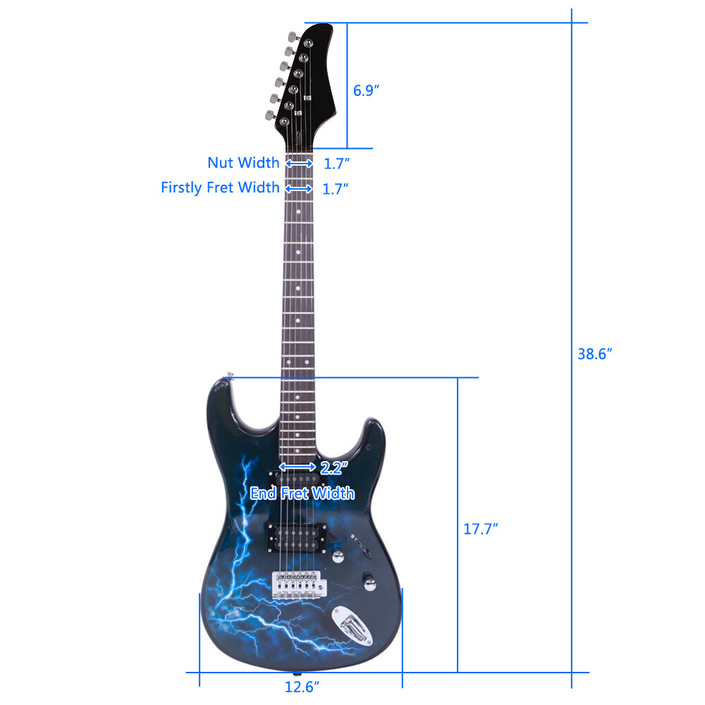 Lightning Style Electric Guitar Power Cord/Strap/Bag/Plectrums Black & Dark Blue