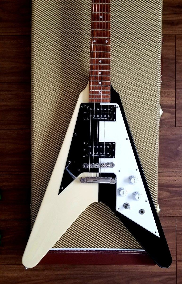 Edwards E-FV-125WB DOT Flying V Electric Guitar White Black Mahogany