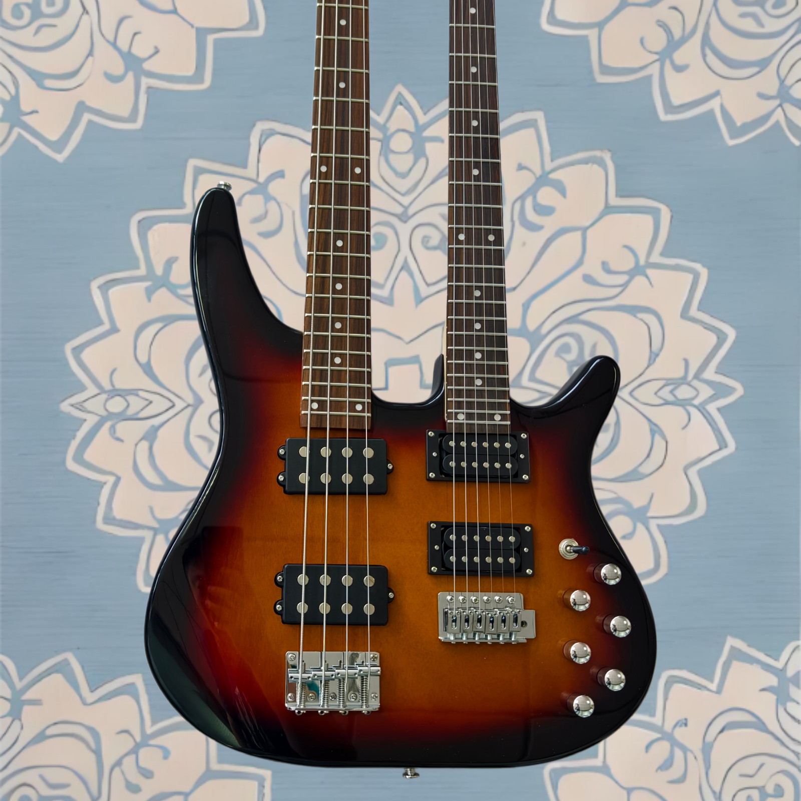 US Ship Double Neck Electric Bass & Guitar Combo – 4-String Bass + 6-String