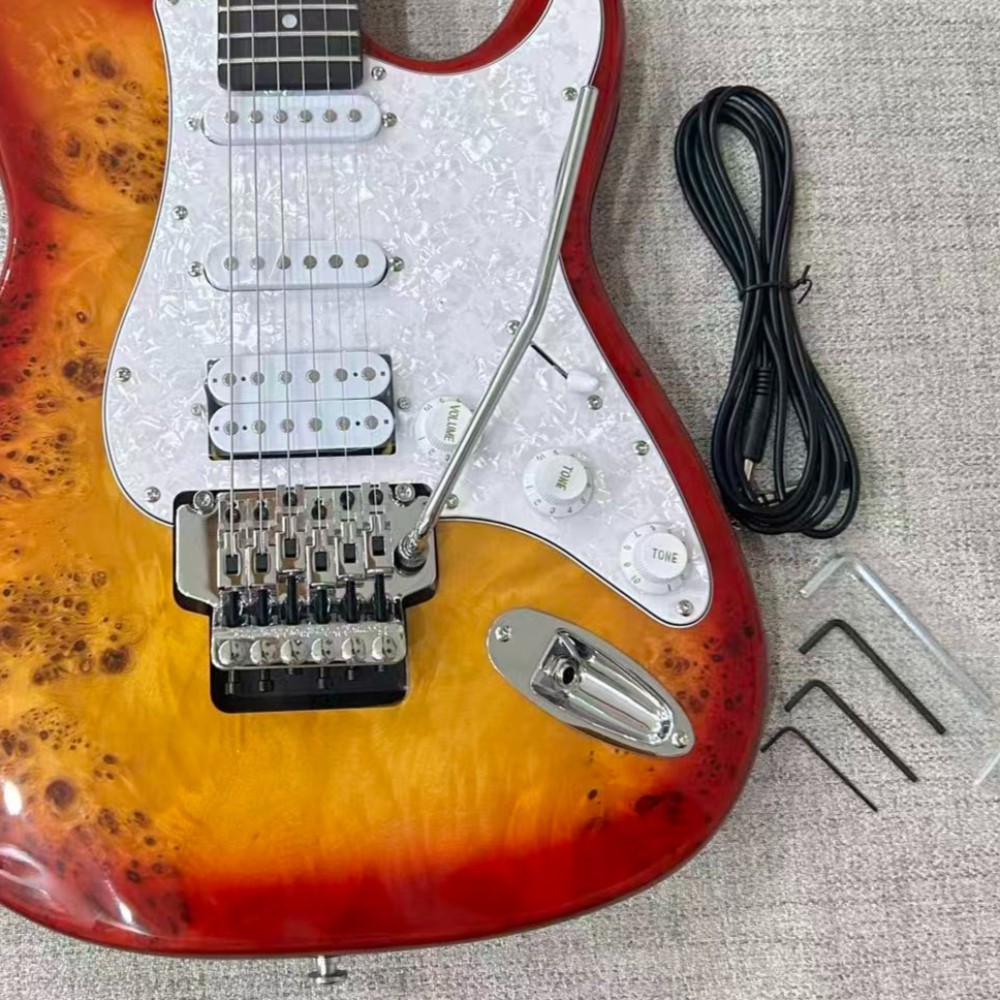 MOD Burl Maple Double-cut Sunburst Electric Guitar Floyd Rose Tremolo SSH Pickup
