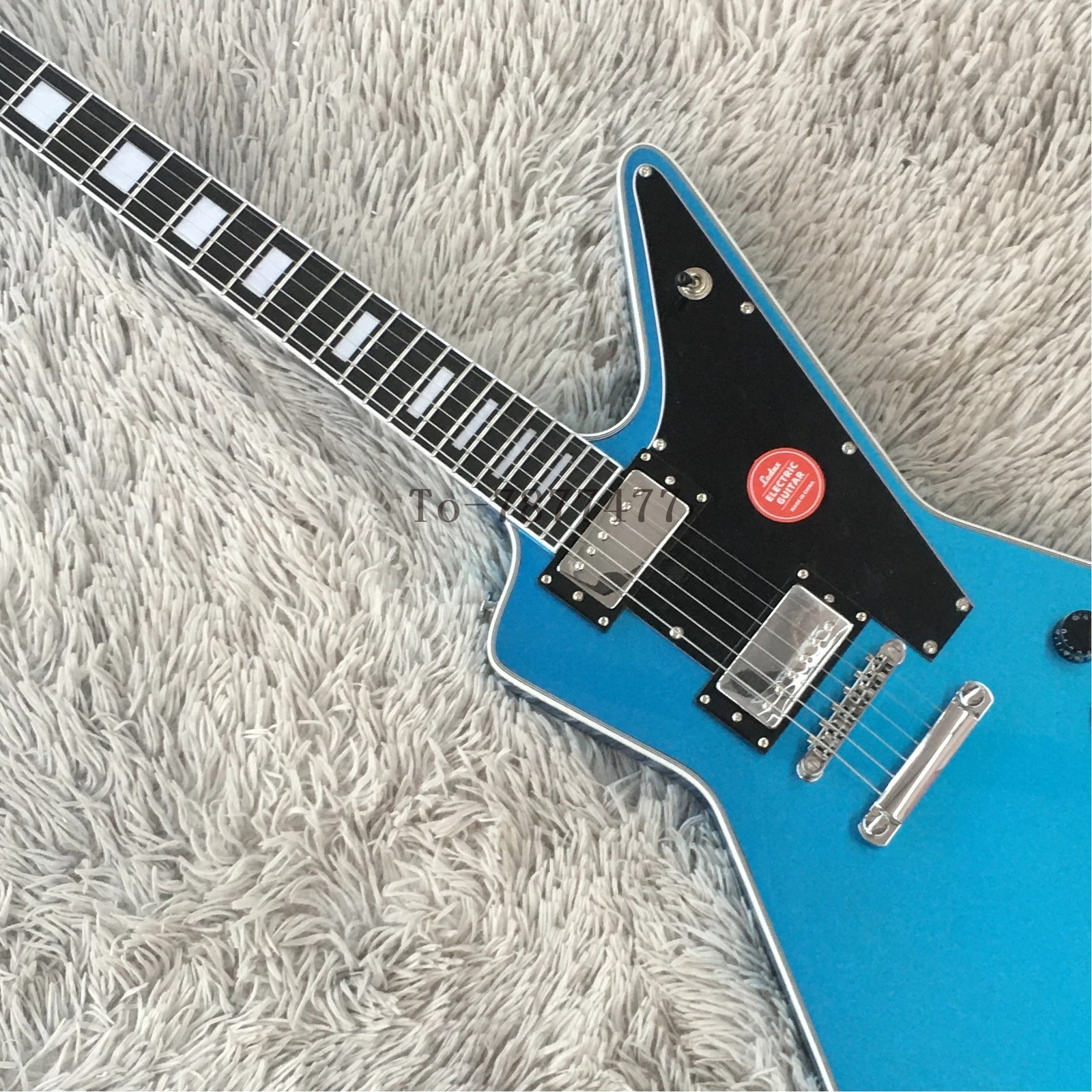 6 String Solid Electric Guitar Bone Nut Metallic Blue Mahogany Body HH Pickups