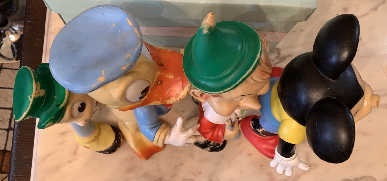 4x lot LARGE rubber toy DISNEY pinocchio jiminy cricket mickey mouse donald duck