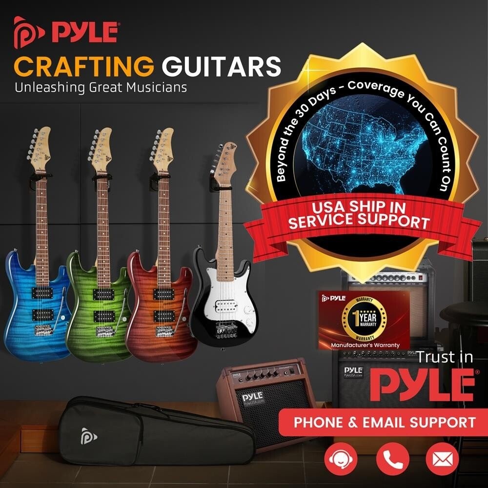 Pyle 6-String Kids Electric Guitar w/ Accessory Kit & Amplifier (Black)
