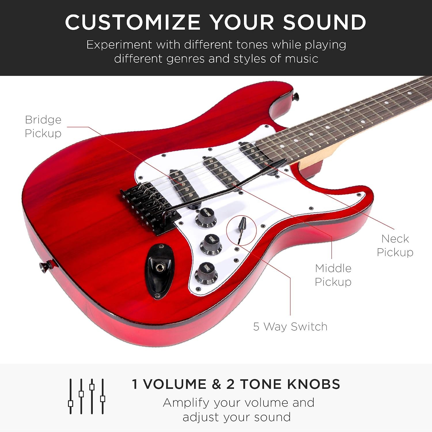 39in Full Size Beginner Electric Guitar Starter Kit w/Case Strap 10W Amp Strings