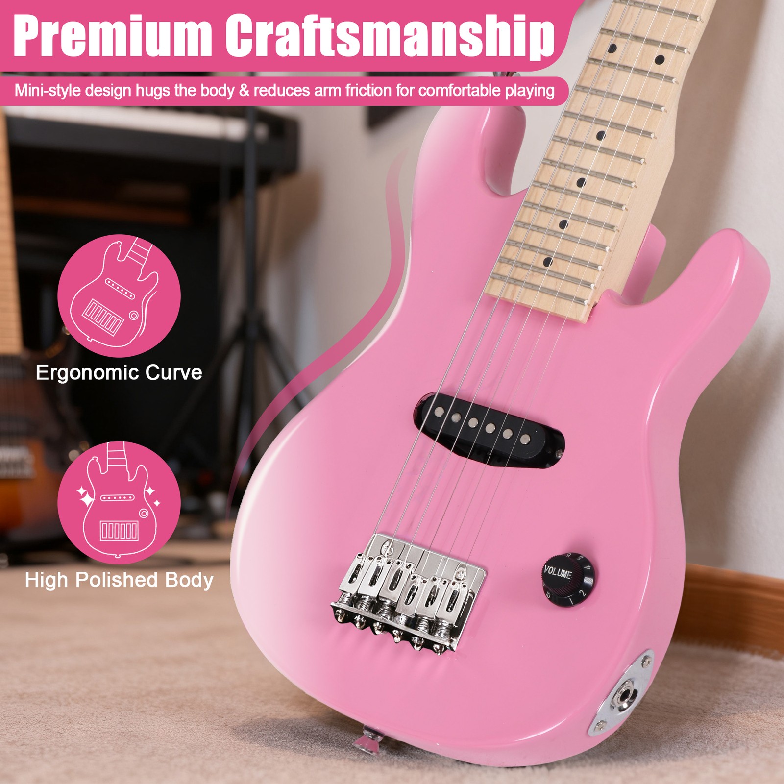 Pink 30″ Kids Child with 5 Watt Amp Gig Bag Case Electric Guitar 6 String