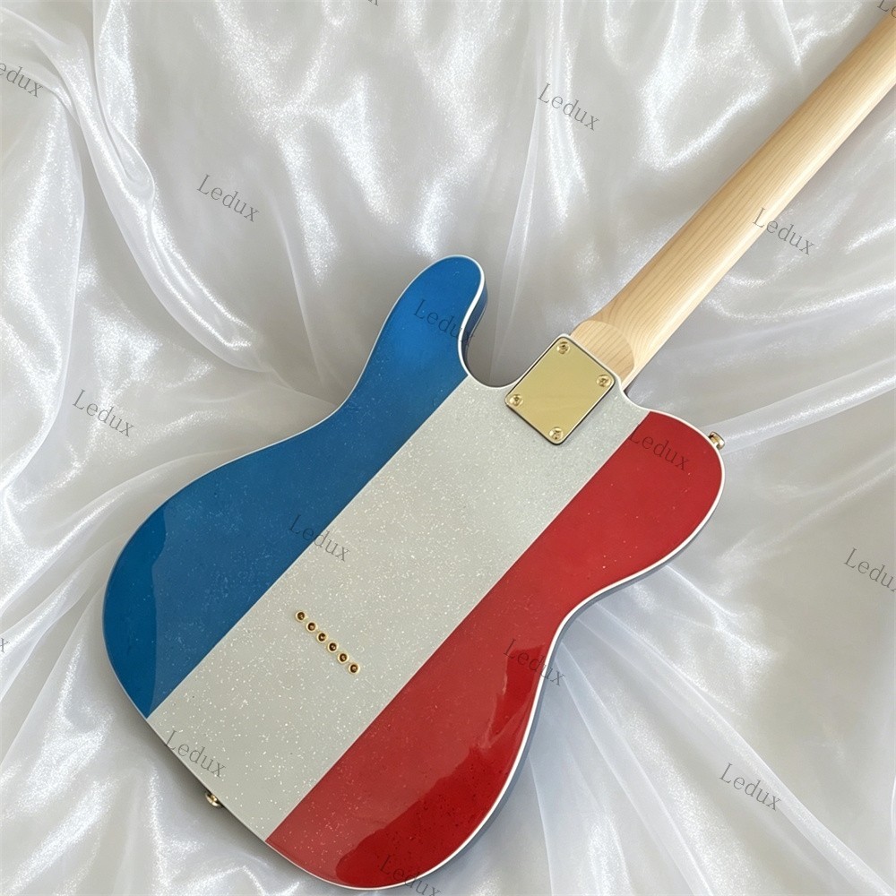 New Solid Electric Guitar Stainless Rounded Fret Red, Silver &Blue Sparkle