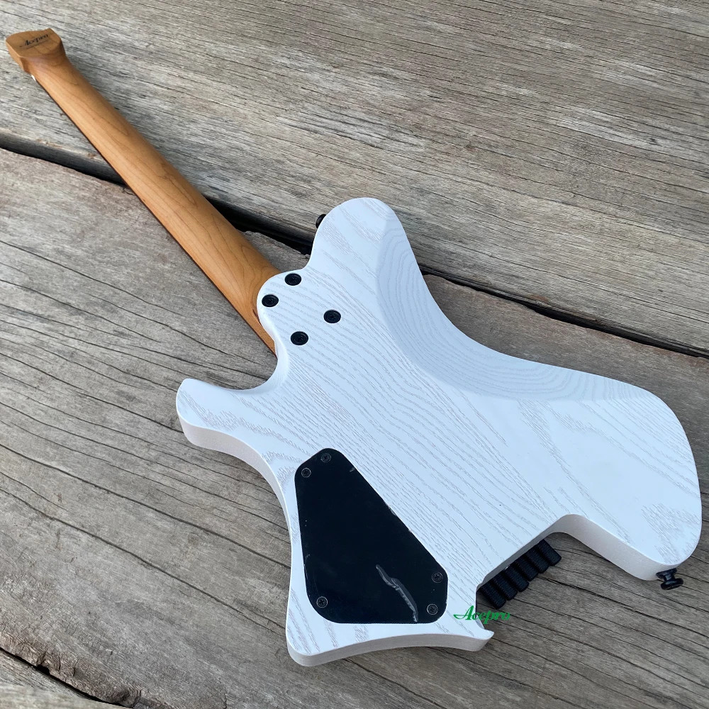 Acepro Upgraded Headless White Electric Guitar 2 Single Jumbo Stainless Steel