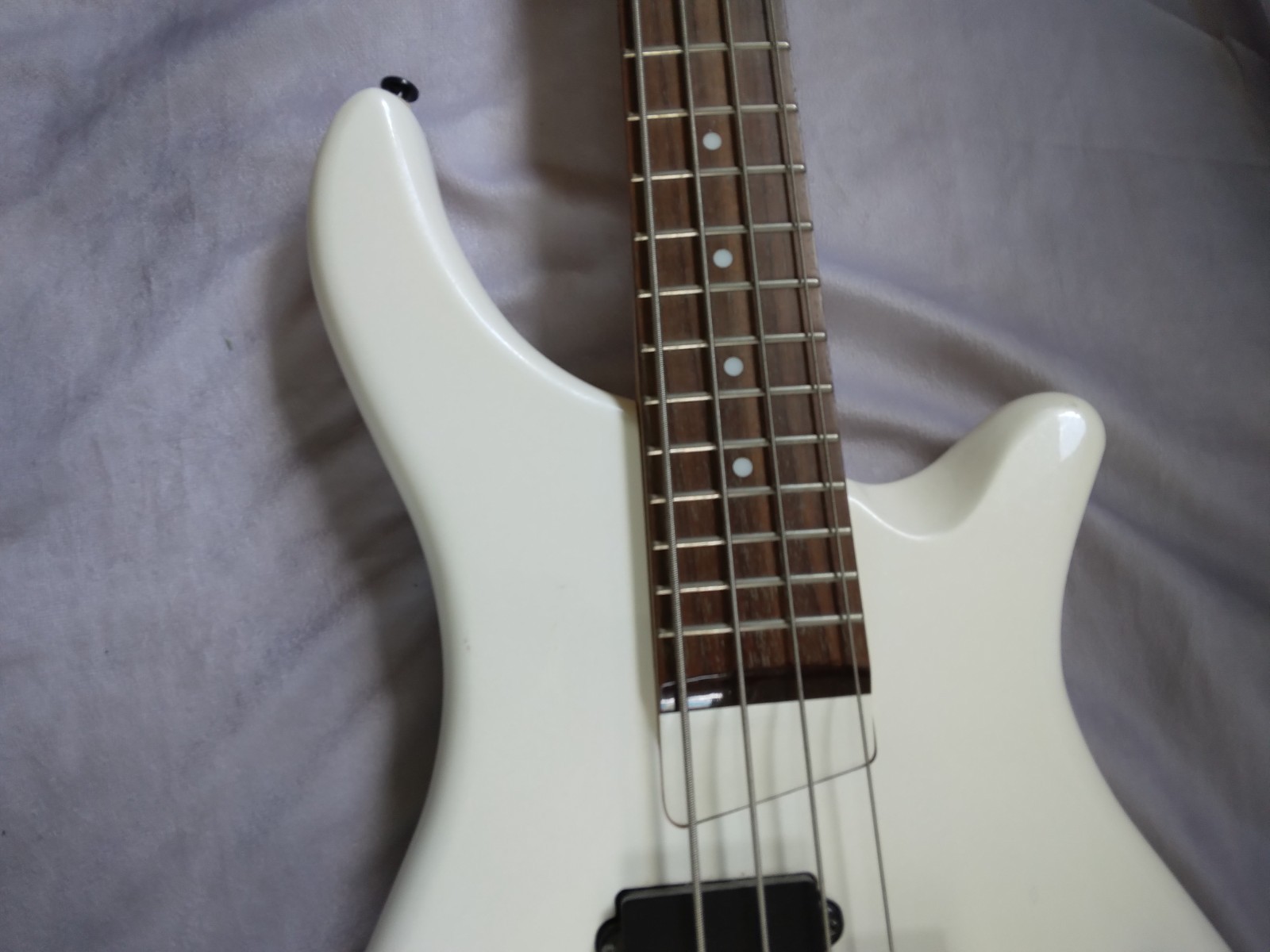 Rogue, Pearl White, Model LX200B Bass Guitar, Full Scale. Made in Korea.