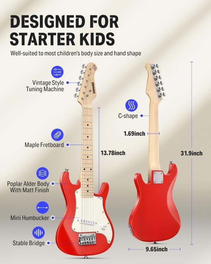 30 Inch Kids Electric Guitar Beginner Kit ST-Style Red | Mini Electric Guitar…