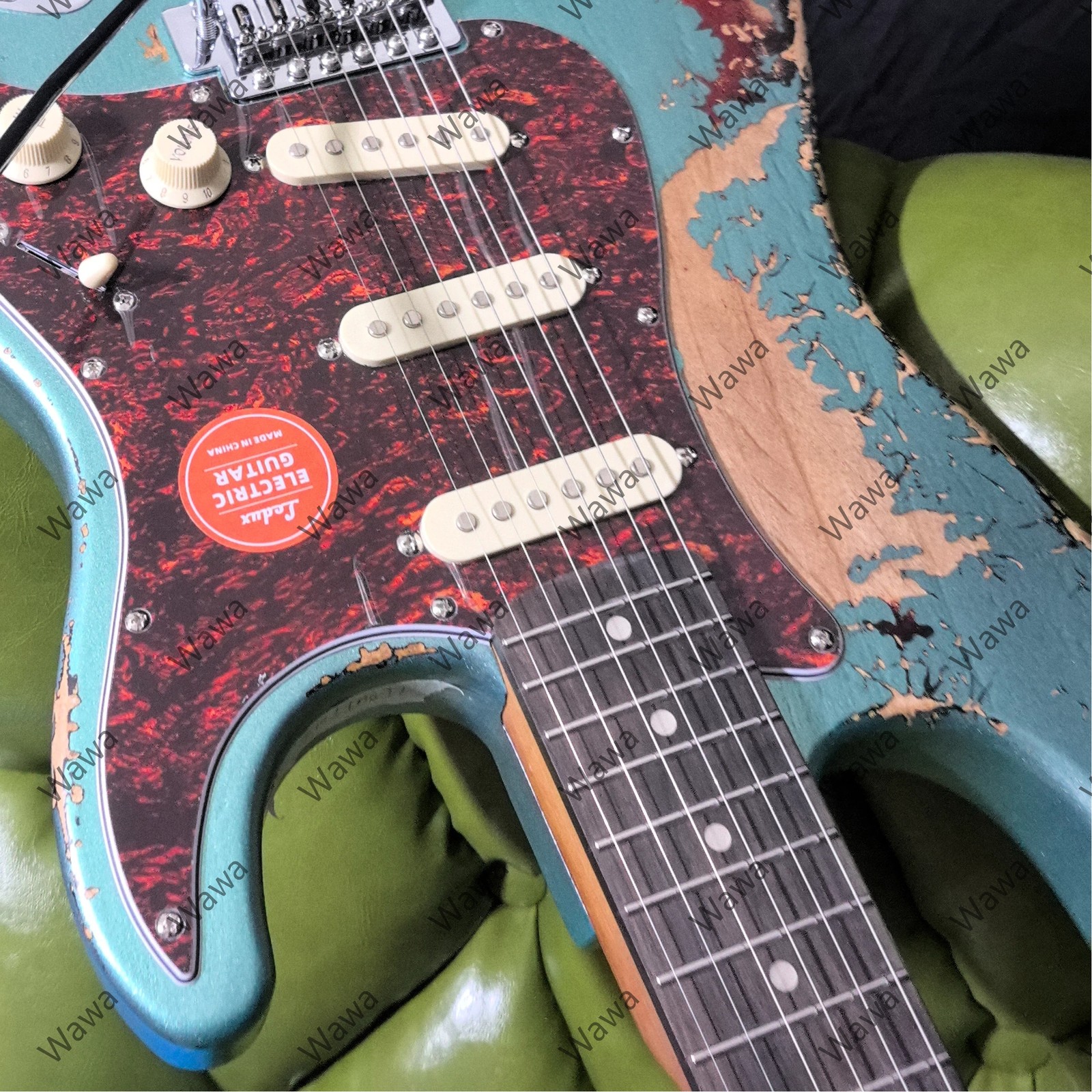 High-end SSS PickupsElectric Guitar Surf Blue Distressed Finish Ebony Fretboard