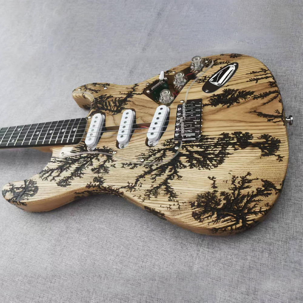 6 String Ash ST Lightning Struck Wood Electric Guitar 21frets natural CR part