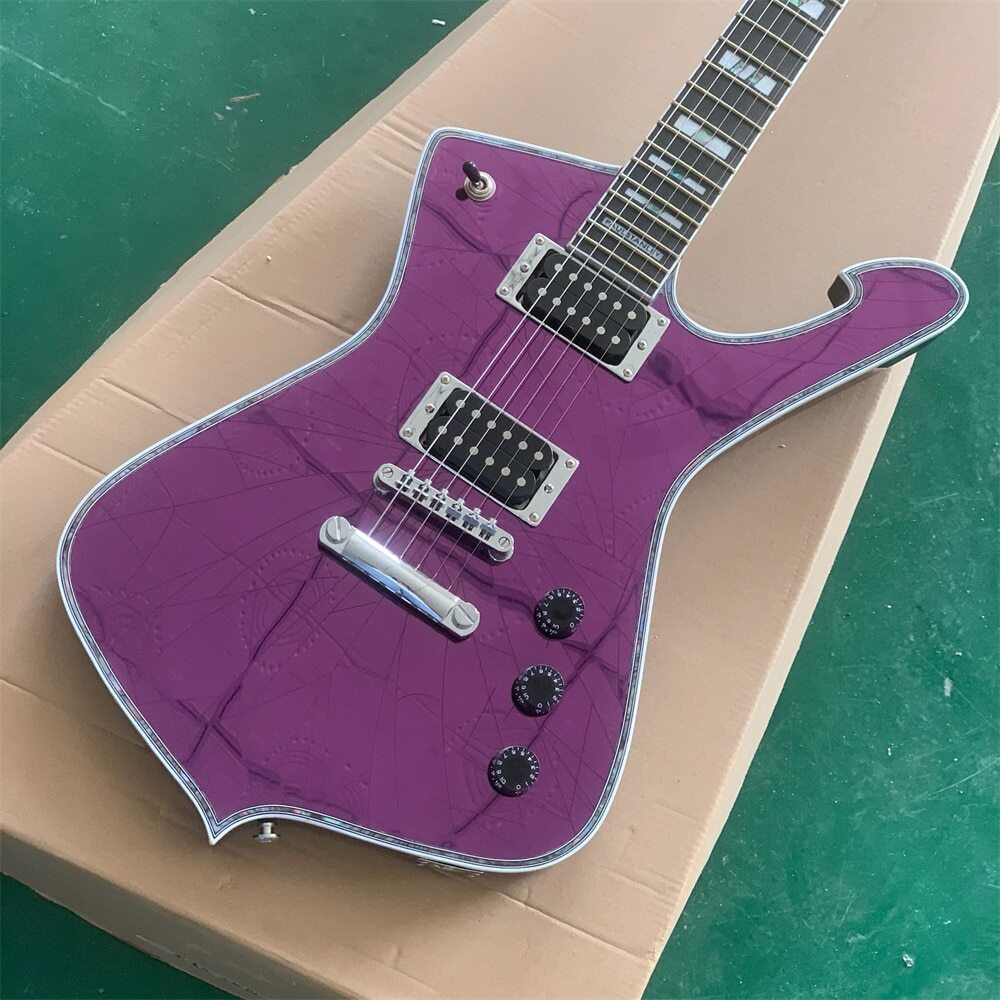 Purple Mirror Electric Guitar Pickguard Abalone Body Binding Chrome Hardware