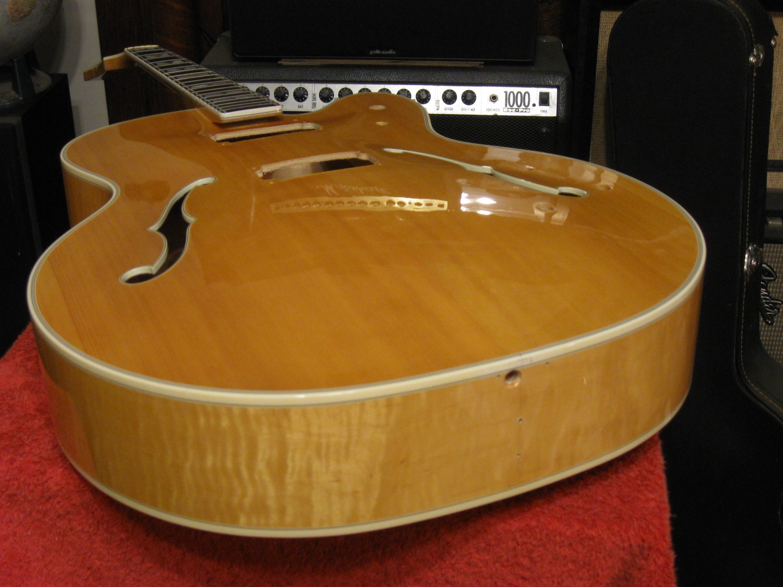 Vintage 1986 Guild X-500 Stuart Flame Maple Blond Guitar Body Neck w/ Case