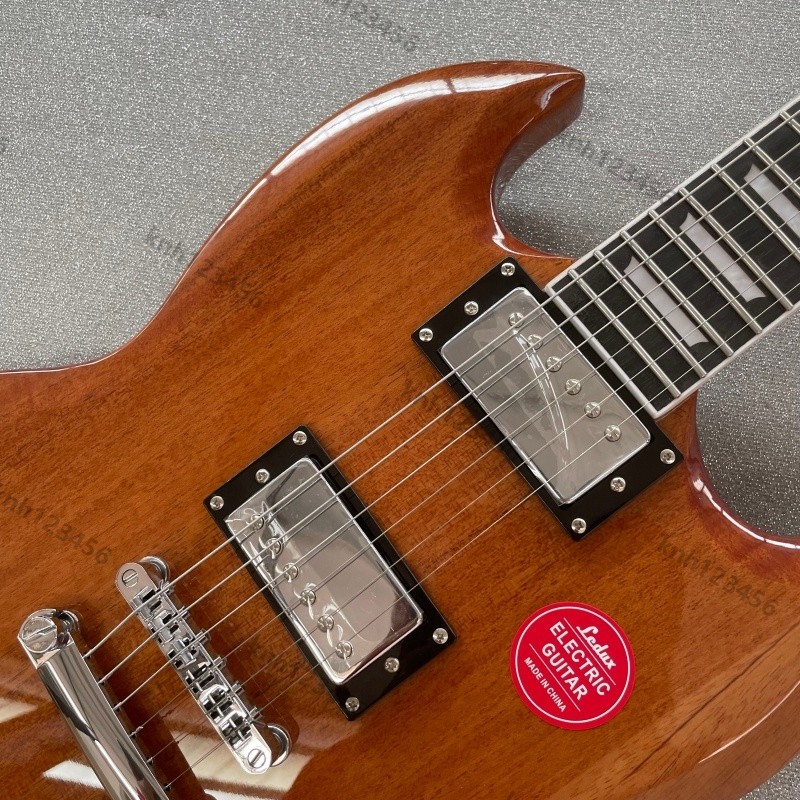 Electric Guitar Natural Mahogany Finish Bone Nut Stainless Rounded Fret Edge HH