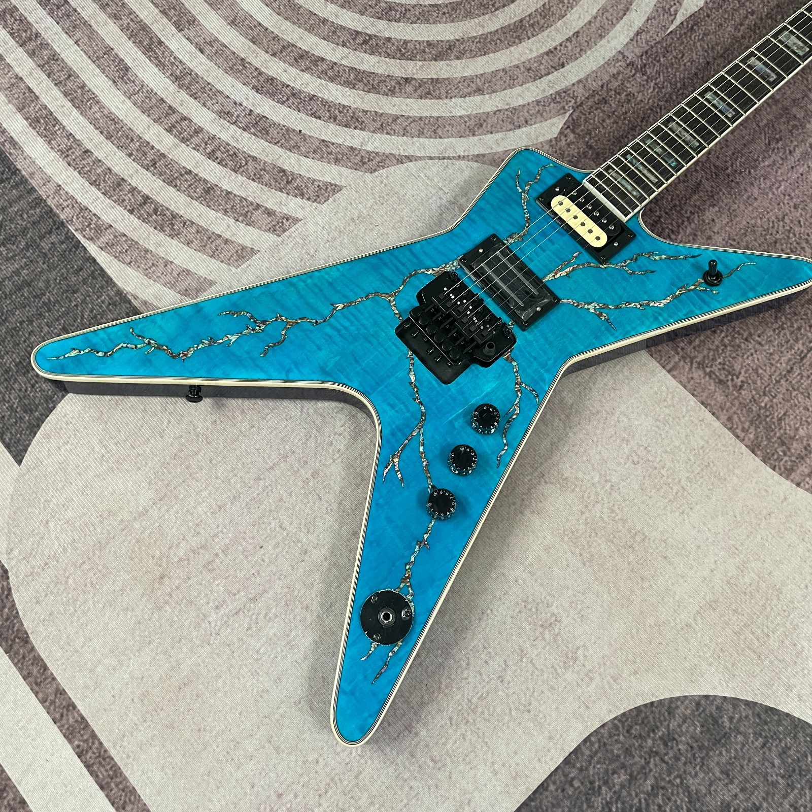 Blue Dime Electric Guitar Washbun HH W/floyd Lightning Body Abalone Inlay F/S