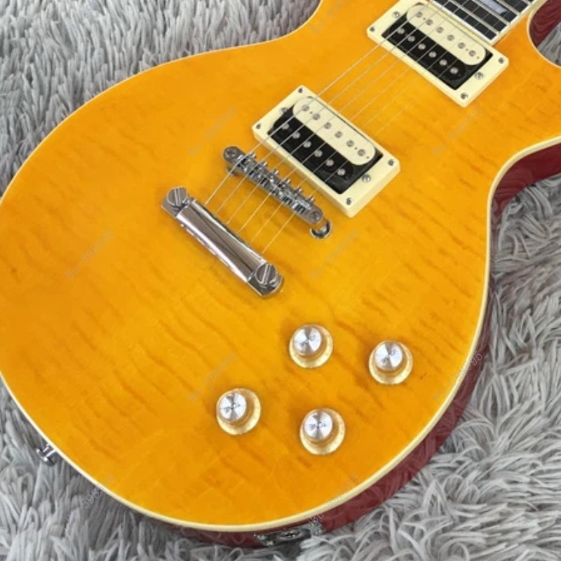 Solid Body Electric Guitar Bone Nut Stainless Fret Flamed Maple Top Yellow