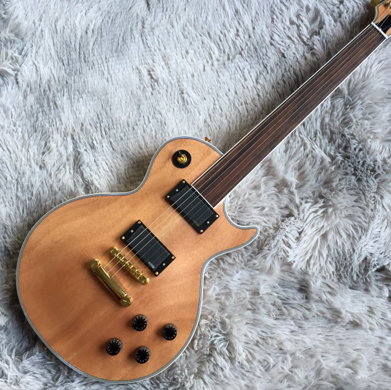 Electric Guitar 6 strings Nature Fretless Rosewood Fretboard Gold Hardware