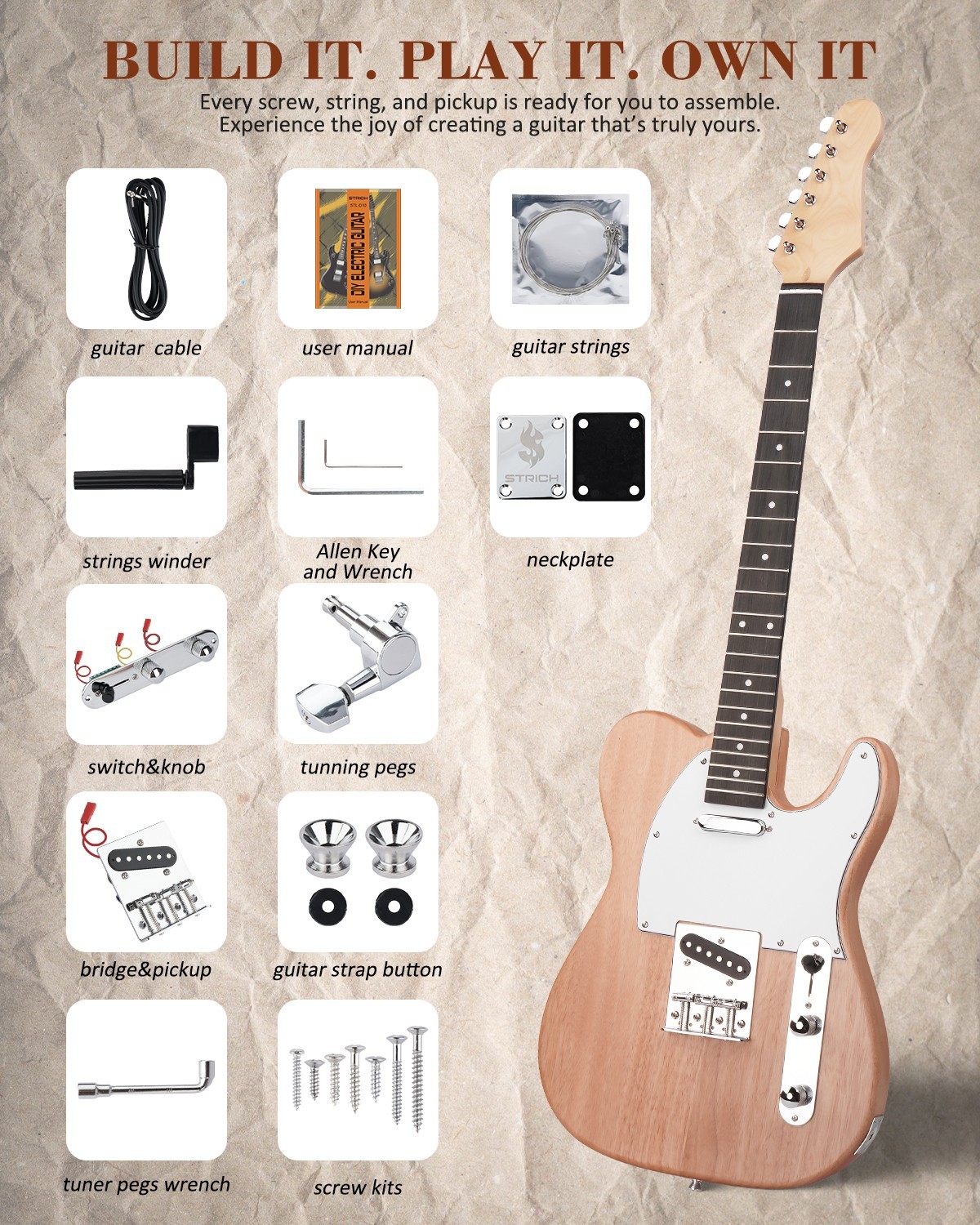 STRICH DIY TL Style Electric Guitar Kit SS Full Set School Band for Student Gift