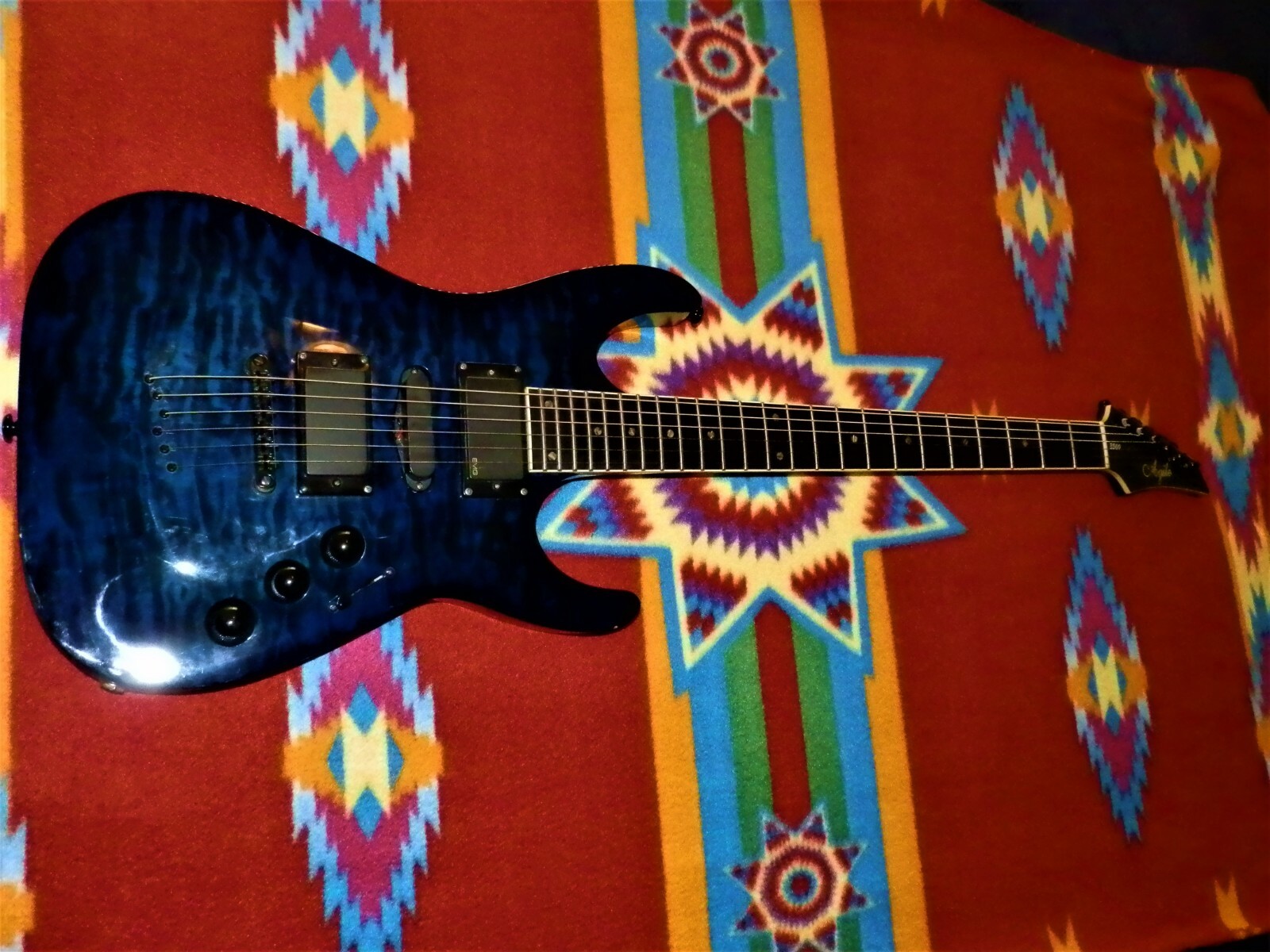 Agile Baritone Electric Guitar 3500 Ebony fretboard EMG 85 Blue flame Rare Metal