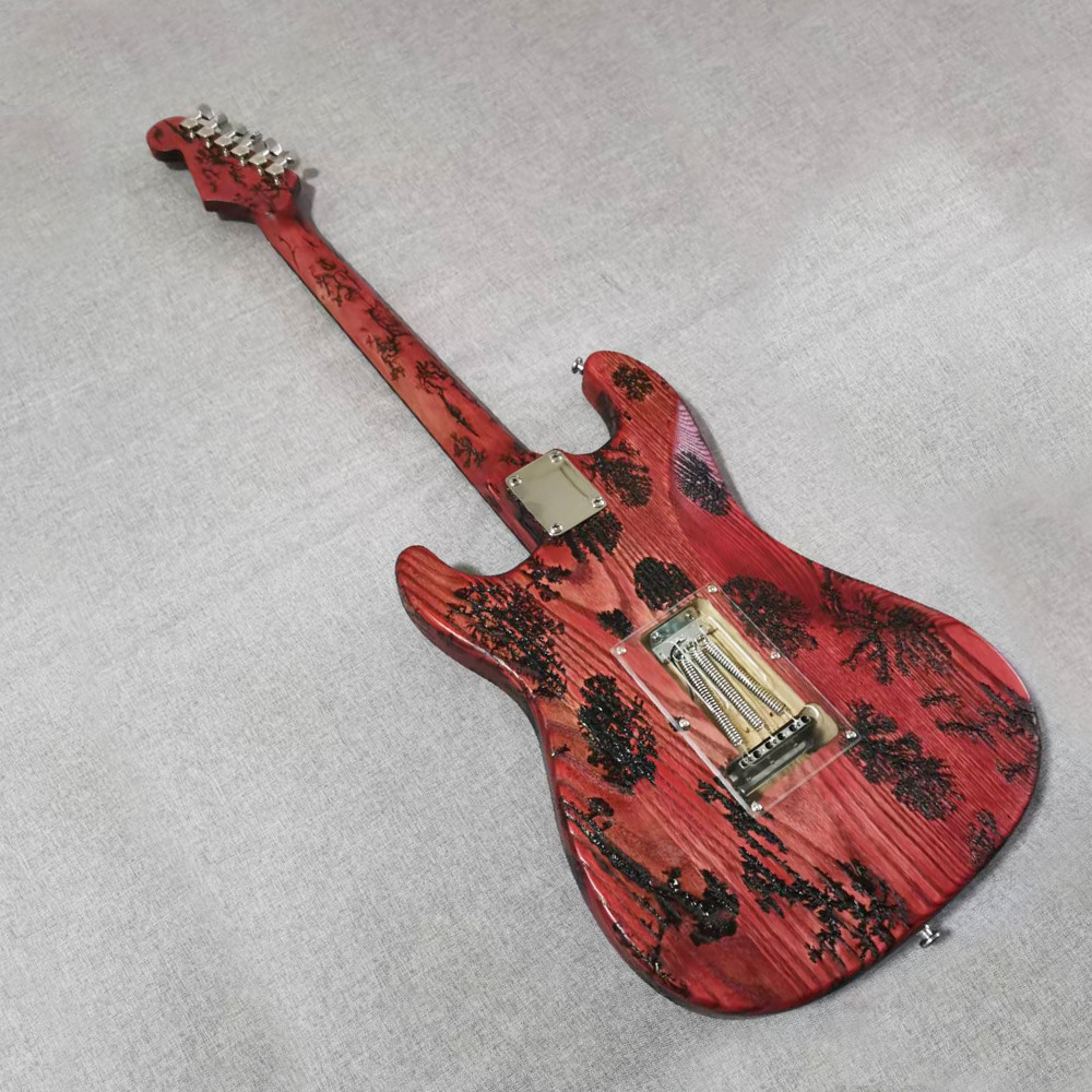 6 String Ash ST Lightning Struck Wood Electric Guitar 21frets red body CR part
