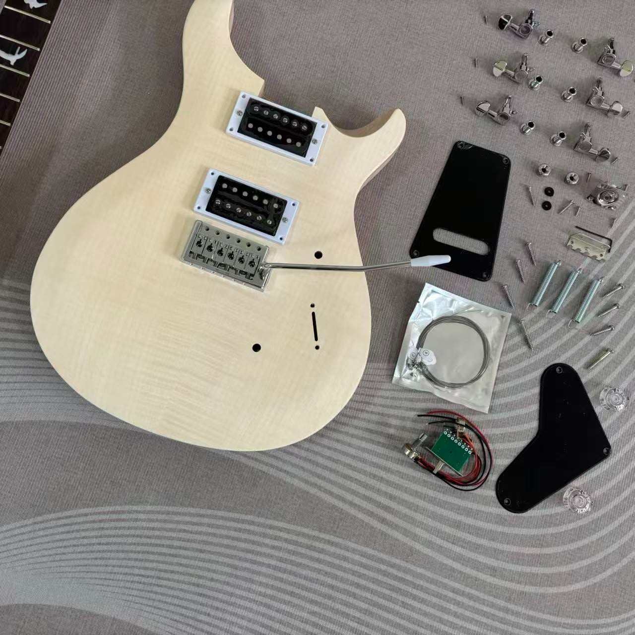Unfinished DIY Electric Guitar Kit Genuine Rosewood FB Flame Top Abalone Inlay