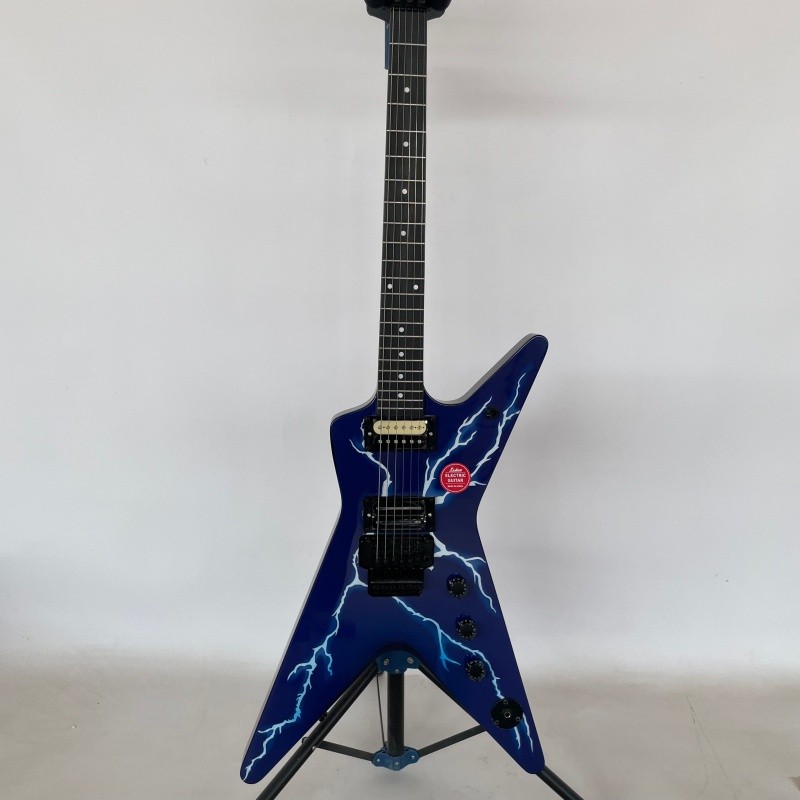 ML 79 Darrell Blue Lightning Electric Guitar HH Pickups Brown Rounded fret Edge