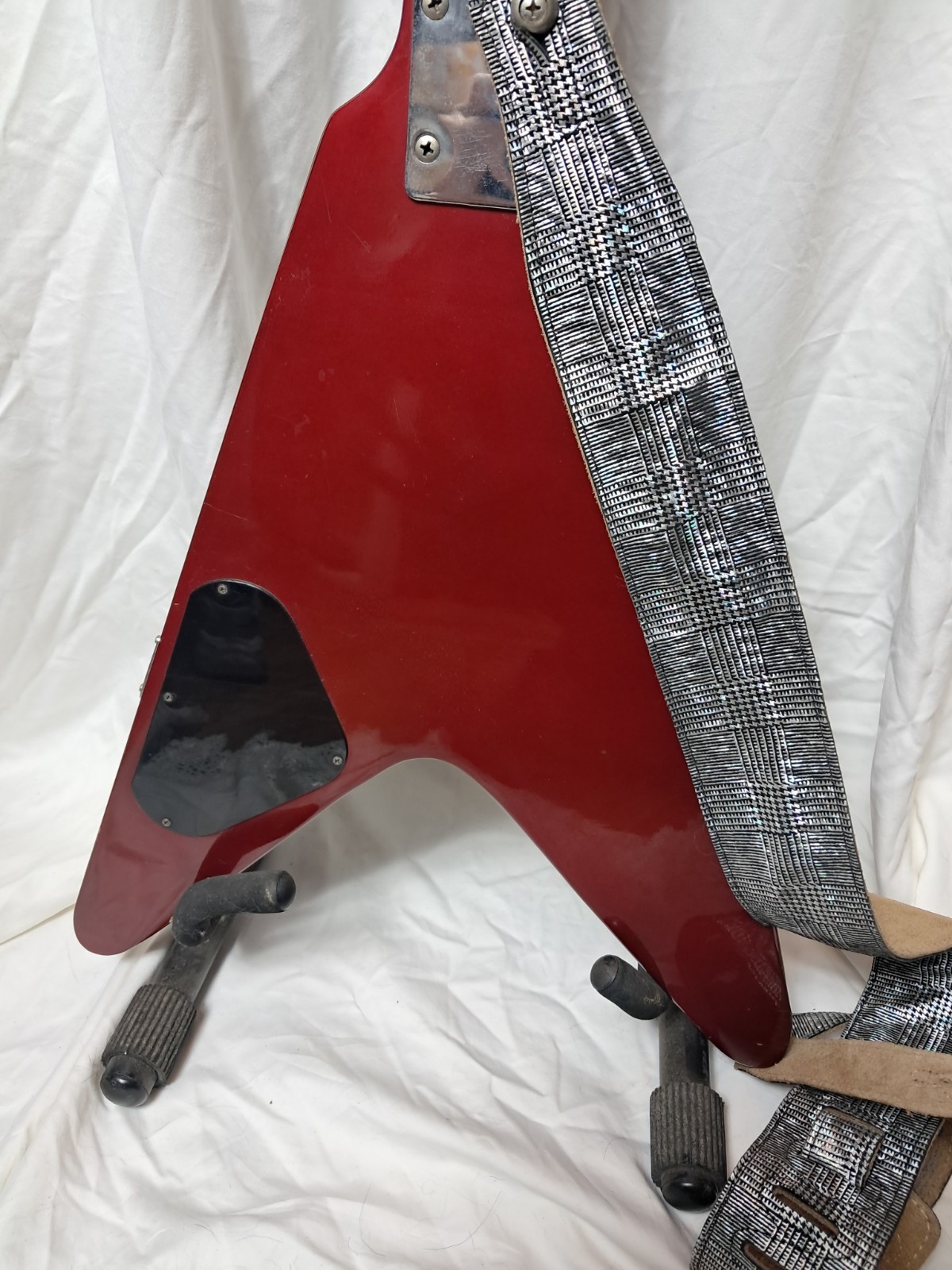 Vintage 1980s Harmony Flying V Electric Guitar Red w/ Soft Case