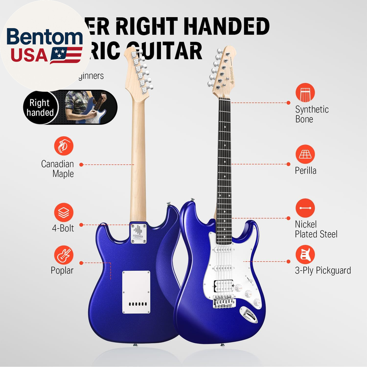 39-Inch Electric Guitar Kit – Purple Sapphire Blue HSS Pickup, Amplifier, Lesson