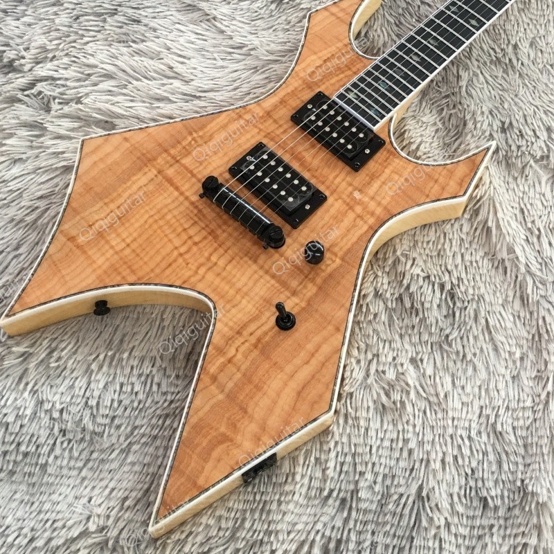Solid Body Electric Guitar Natural Wood Finish HH Pickups Stainless Rounded Fret