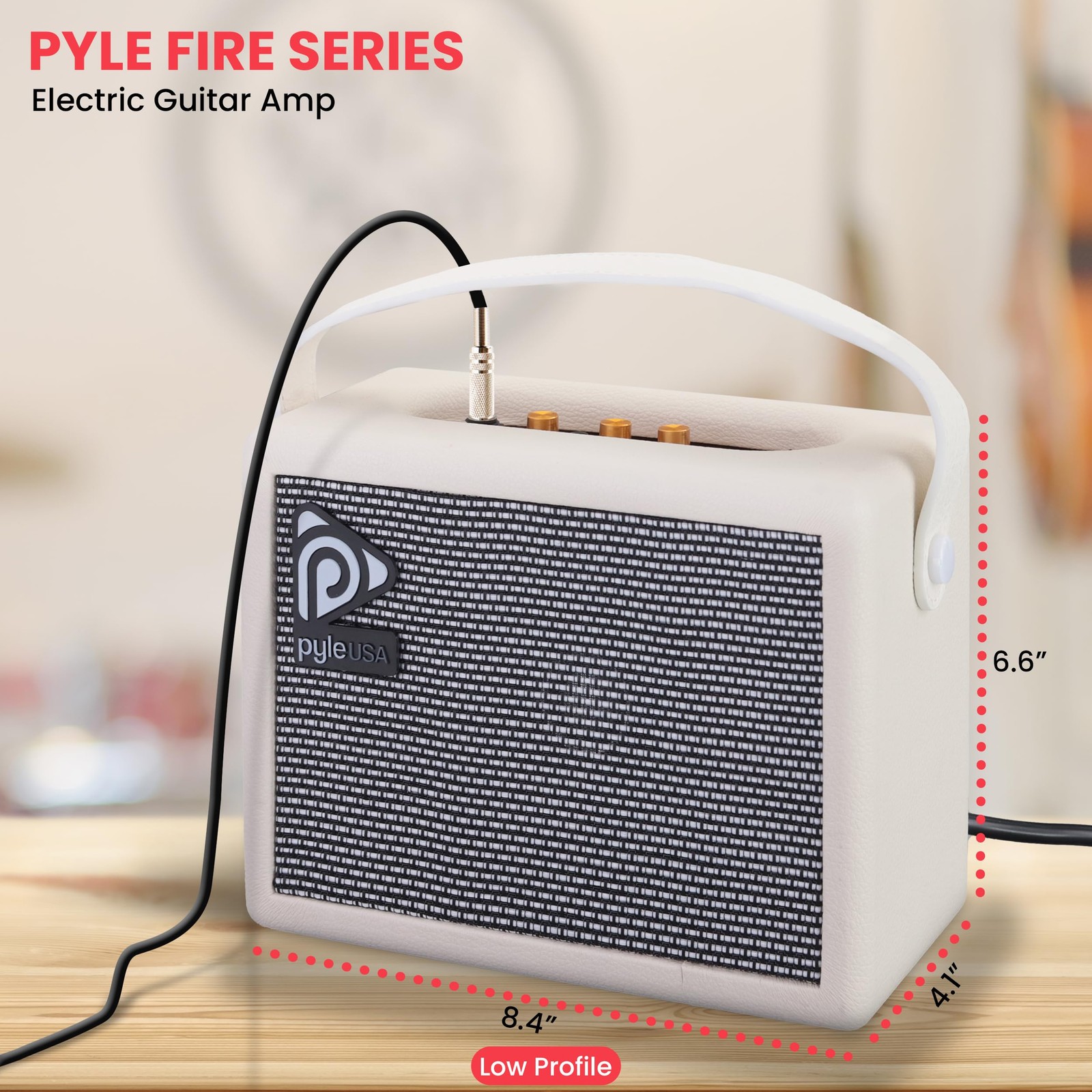 Pyle Portable Electronic Guitar Amplifier – 5” Speaker with Controls (White)