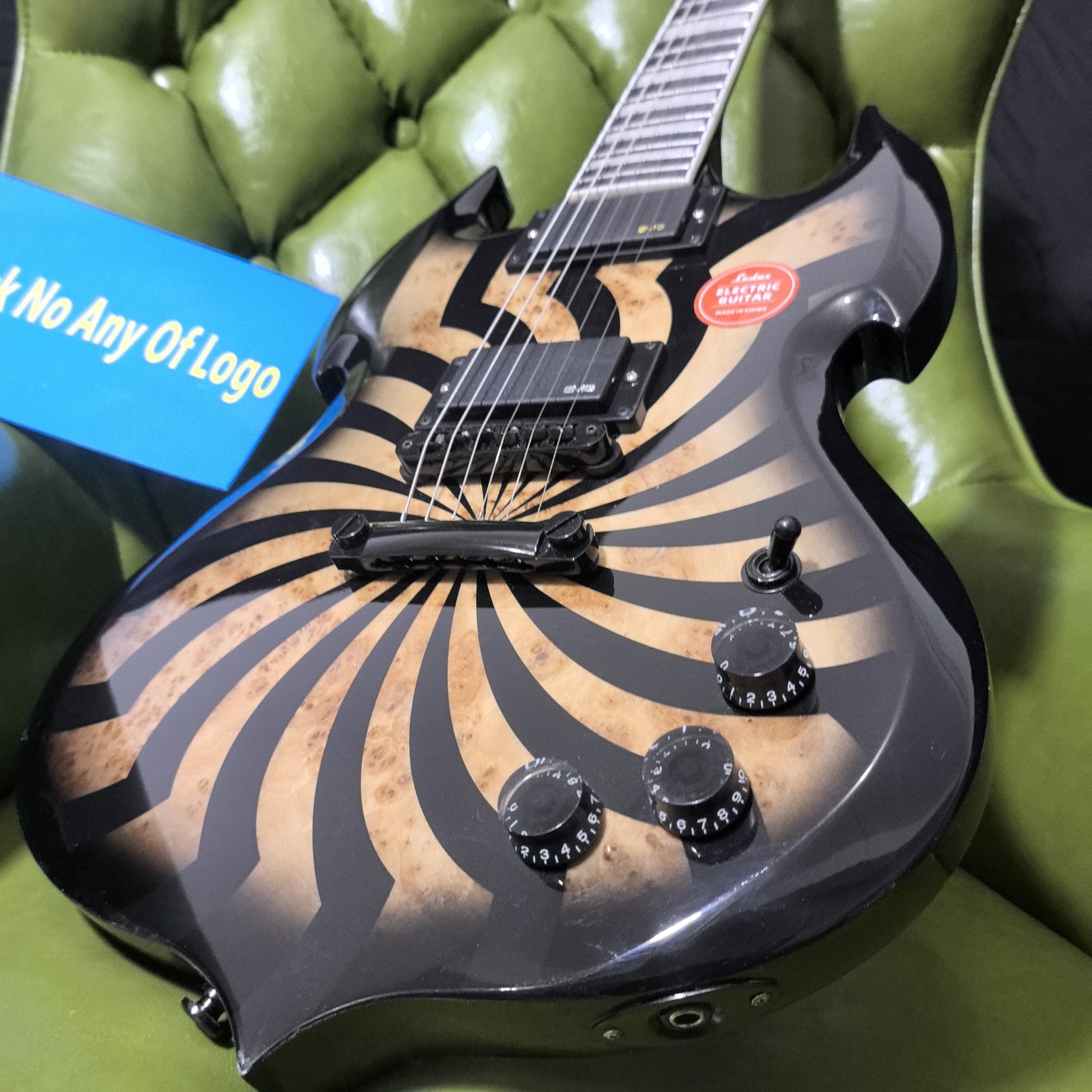 Cutaway Solid Electric Guitar Burl Maple Top Veneer Black Gloss Finish Black HW