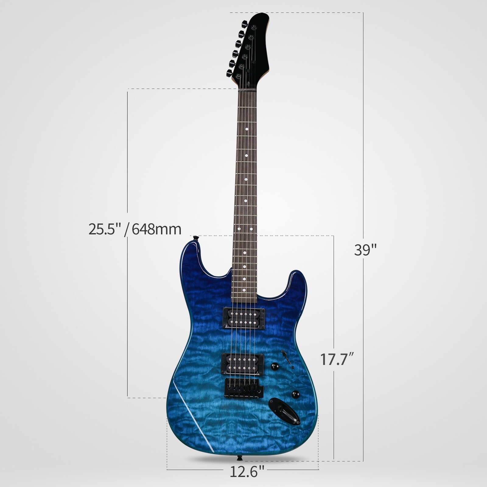 39″ Beginner S-Style Electric Guitar Set – Tremolo Full Size HH Pickups Blue