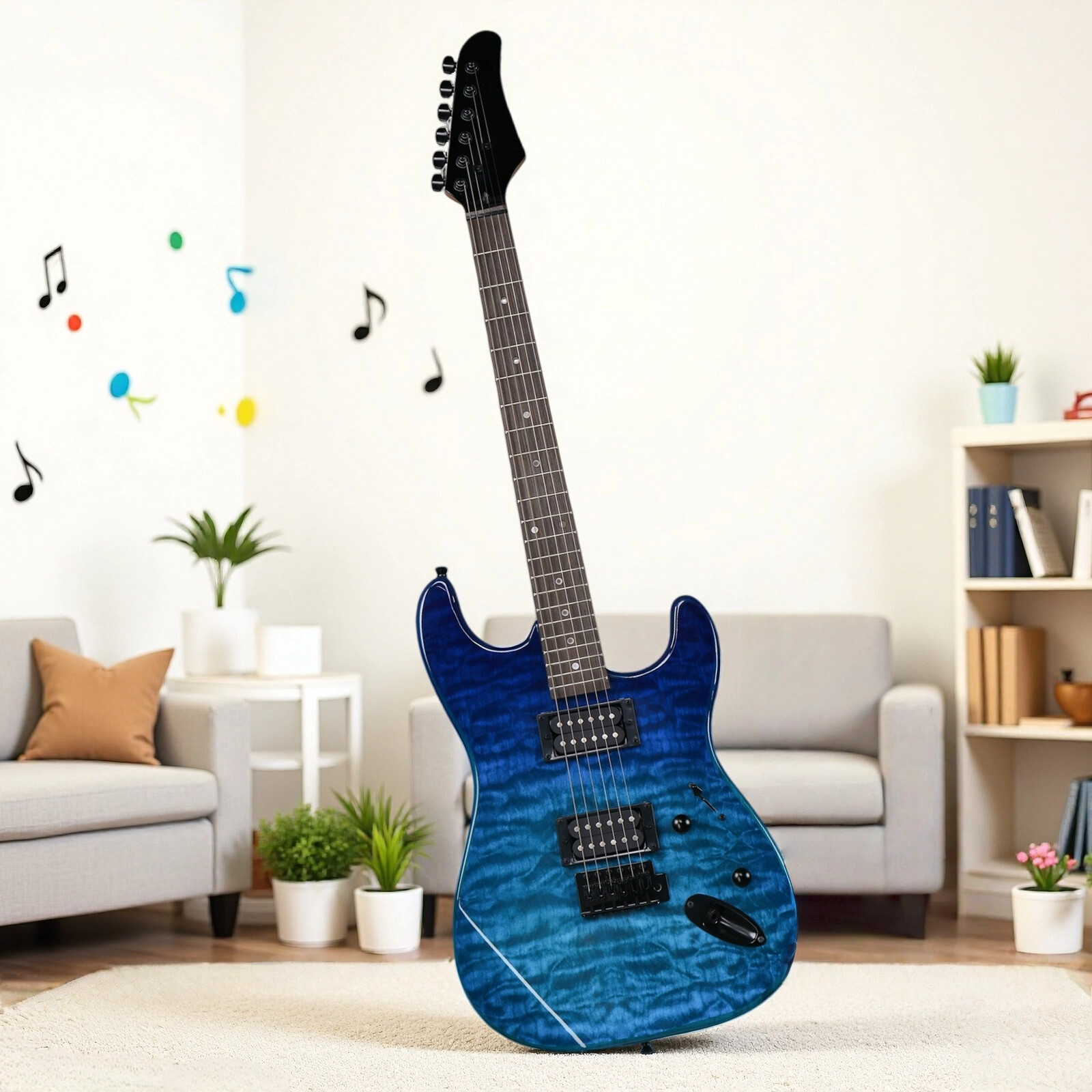 39″ Beginner S-Style Electric Guitar Set – Tremolo Full Size HH Pickups Blue