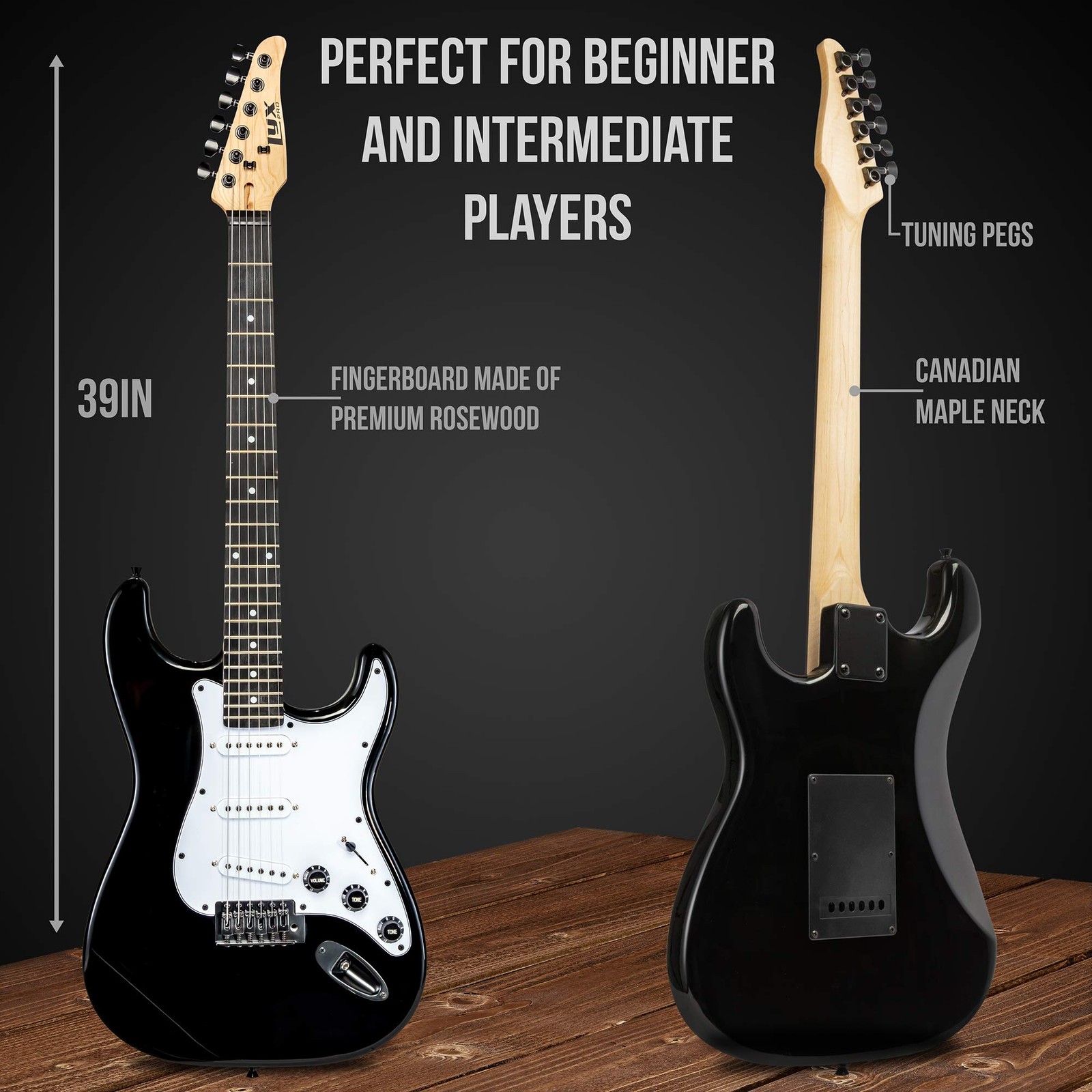LyxPro Beginner 39” Electric Guitar & Electric Guitar Accessories, Black