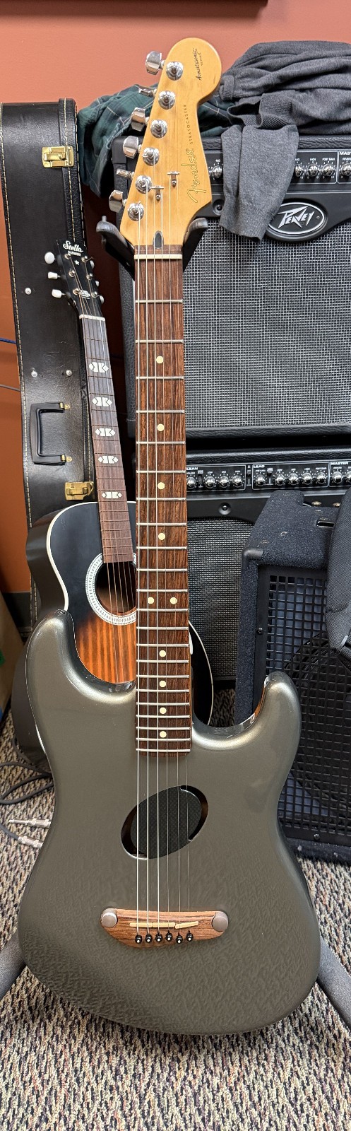2002 Fender Acoustasonic Stratocaster Gray MIM Complete with Paperwork & Gig Bag