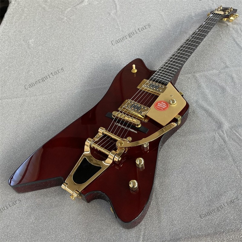 Solid Electric Guitar Stainless Rounded Fret Edge Gold Hardware Wine Red Stock