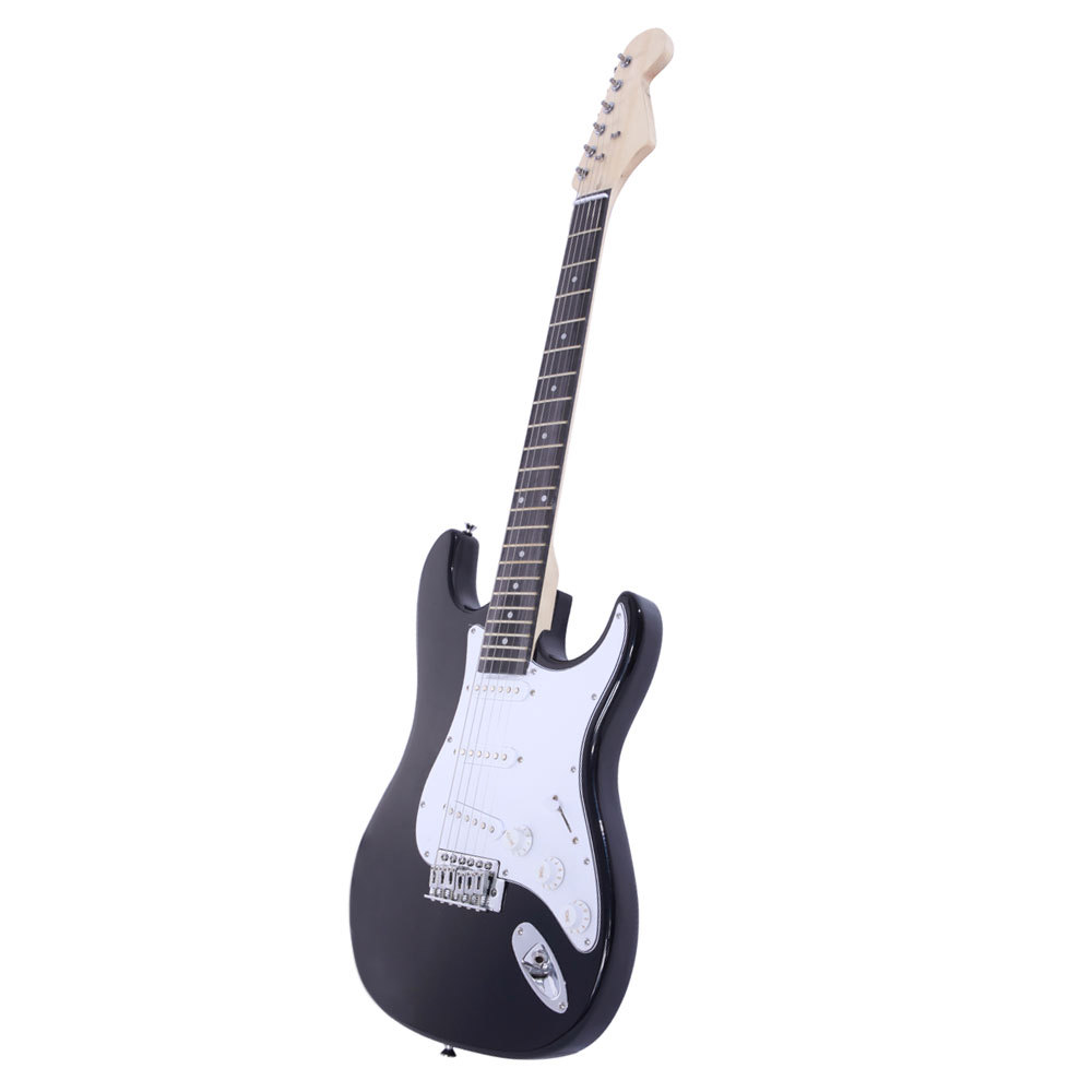 US Black &White Fingerboard ST Electric Guitar With Accessories &Bag Tremolo Arm