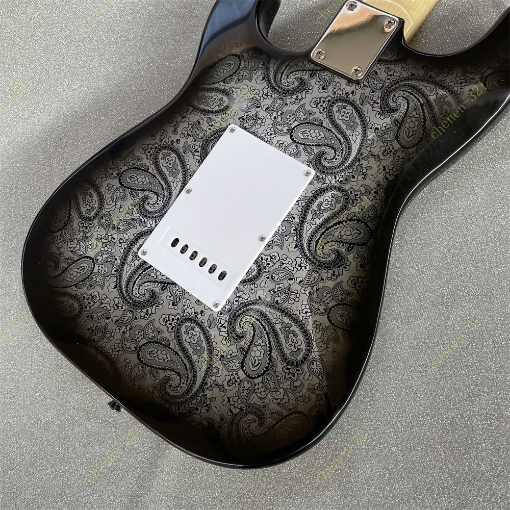 Solid Electric Guitar Maple Neck Stainless Rounded Fret Edge Black Paisley