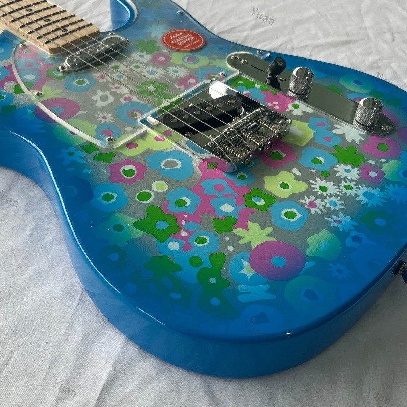 Blue Flower Electric Guitar Maple Fretboard Clear Acrylic Pickguard SS Pickups