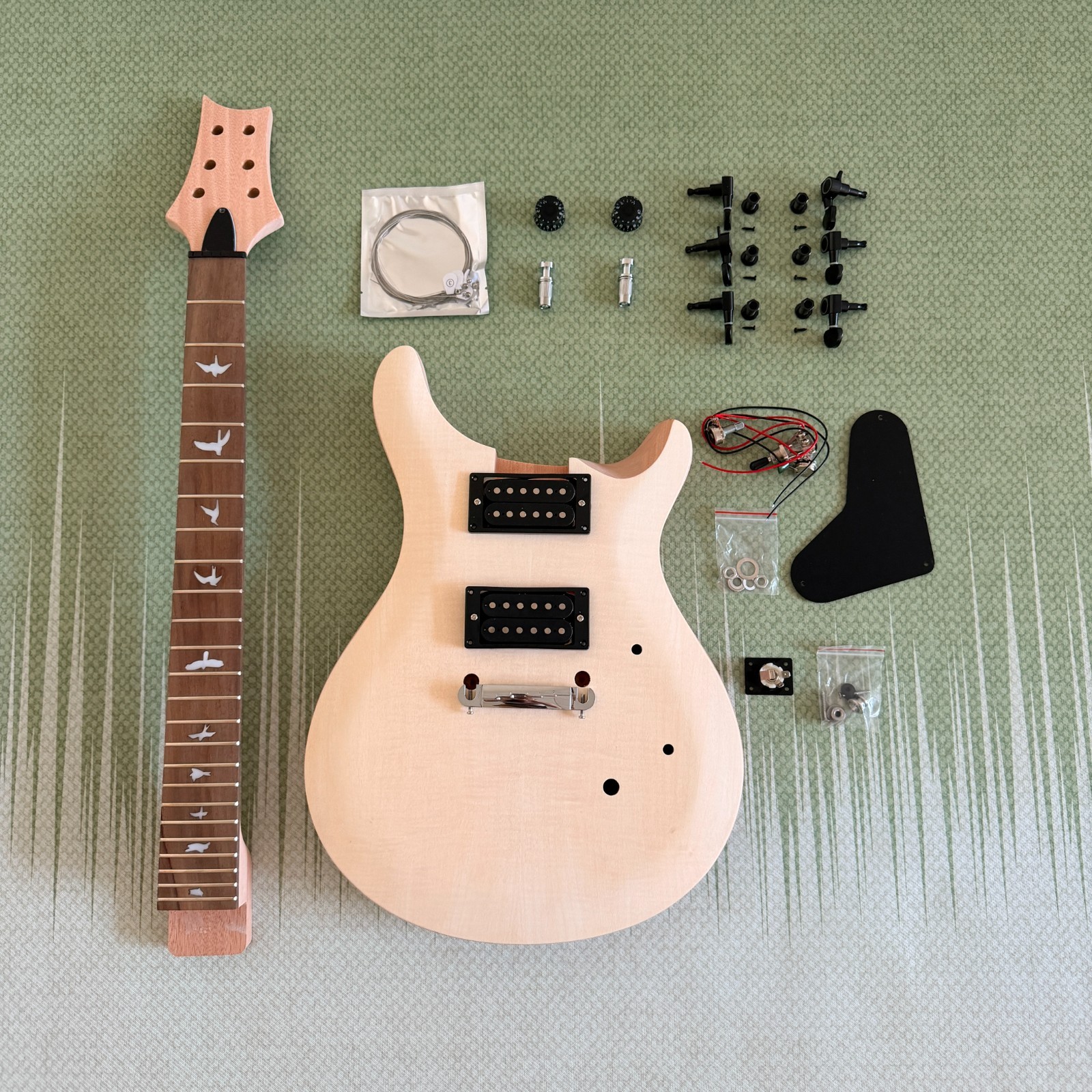 DIY 6-String PRS Electric Guitar Kit Bird Inlay Flame Maple Top BK part 24 fret