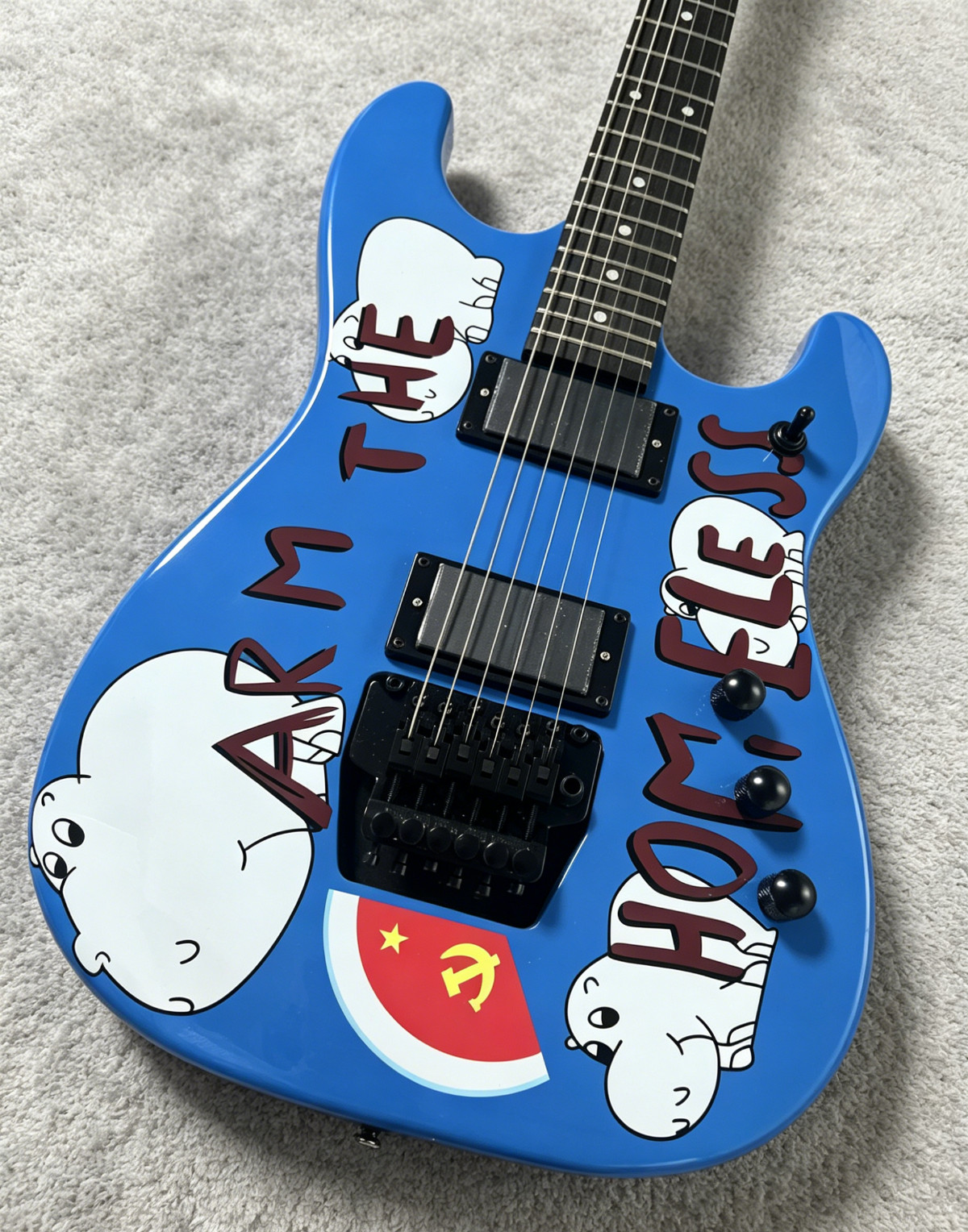 NEW Blue Graphic “Arm The Homeless” Style Electric Guitar HH Pickups Ship US
