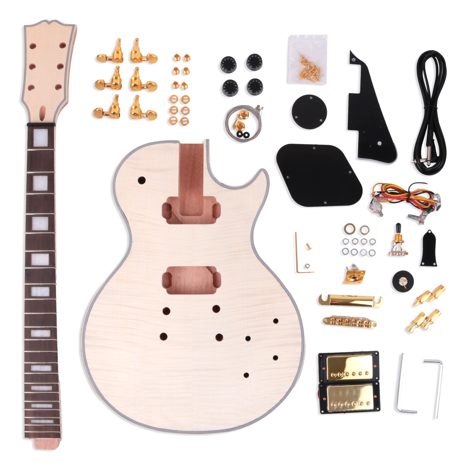 6 String DIY LP Custom style Electric Guitar Kit Flame Maple Top Mahogany Body