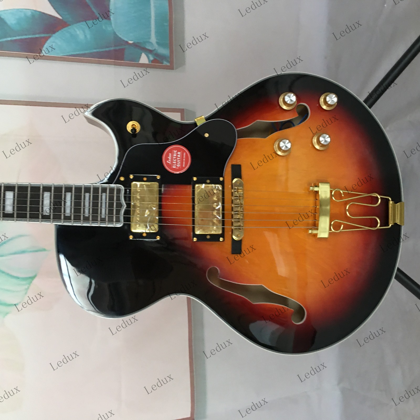 Hollow Jazz Electric Guitar Stainless Steel Rounded Frets Bone Nut Sunburst